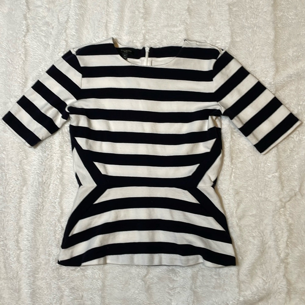 Talbots Slimming Black & White Stripe Short Sleeved Top